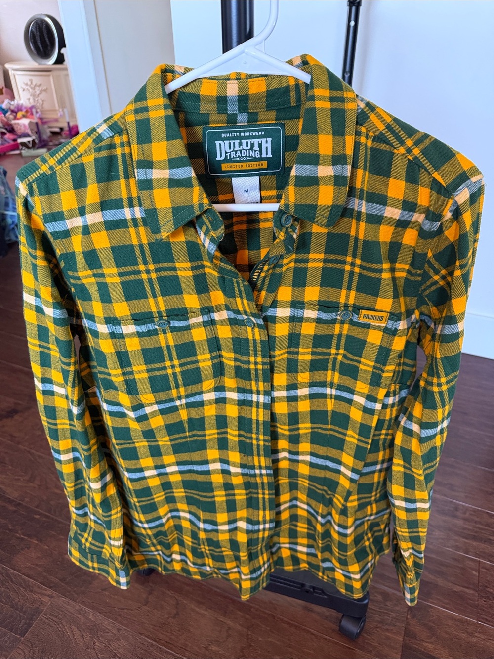 Duluth Trading Co Green and Yellow Plaid Button-Up Shirt